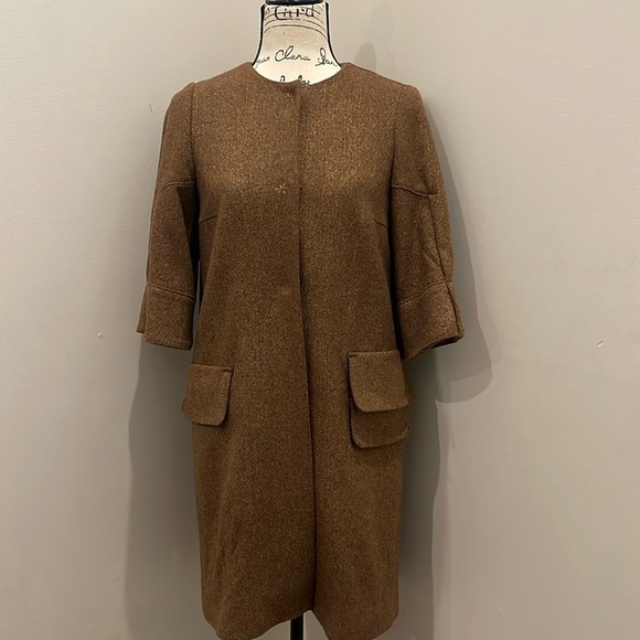 Anthropologie McGinn Knightsbridge Brown Metallic Gold Tweed Jacket - Picture 4 of 16